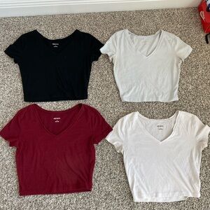 Wild Fable V-Neck Crop Tops - Black, White, Light Blue & Red